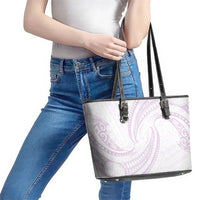 White Sunday Lotu Tamaiti Leather Tote Bag Polynesian Wave Pastel Mauve - Polynesian Pride