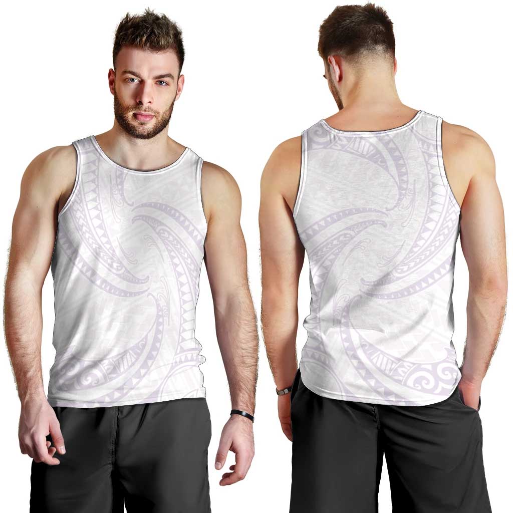 White Sunday Lotu Tamaiti Men Tank Top Polynesian Wave Pastel Mauve - Polynesian Pride
