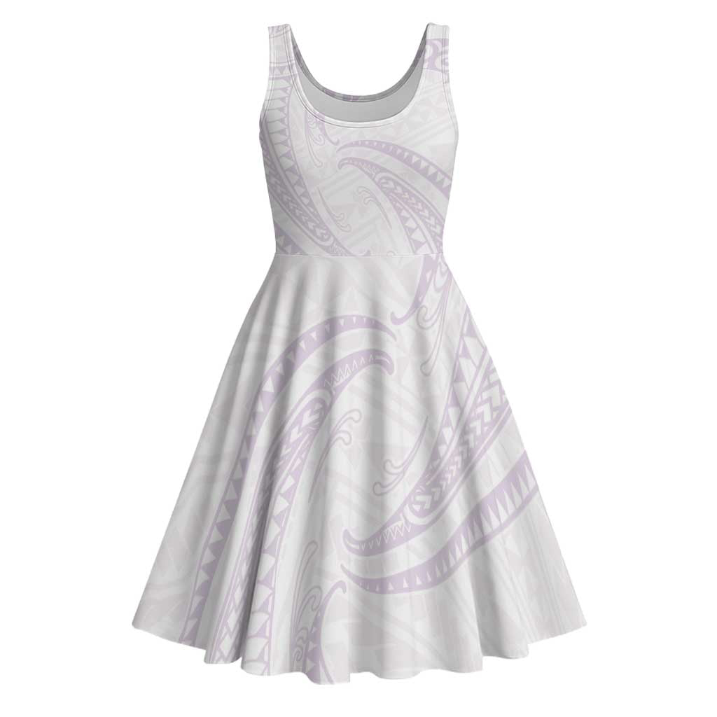 White Sunday Lotu Tamaiti Midi Dress Polynesian Wave Pastel Mauve - Polynesian Pride
