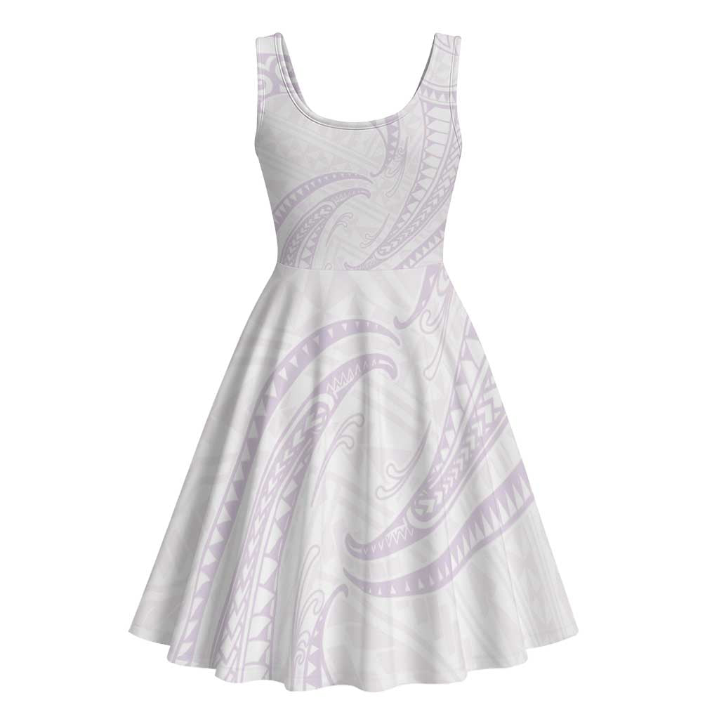 White Sunday Lotu Tamaiti Midi Dress Polynesian Wave Pastel Mauve - Polynesian Pride