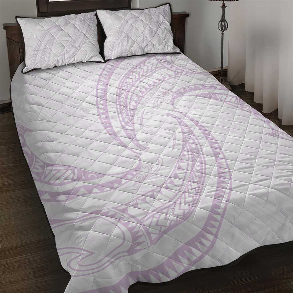 White Sunday Lotu Tamaiti Quilt Bed Set Polynesian Wave Pastel Mauve - Polynesian Pride