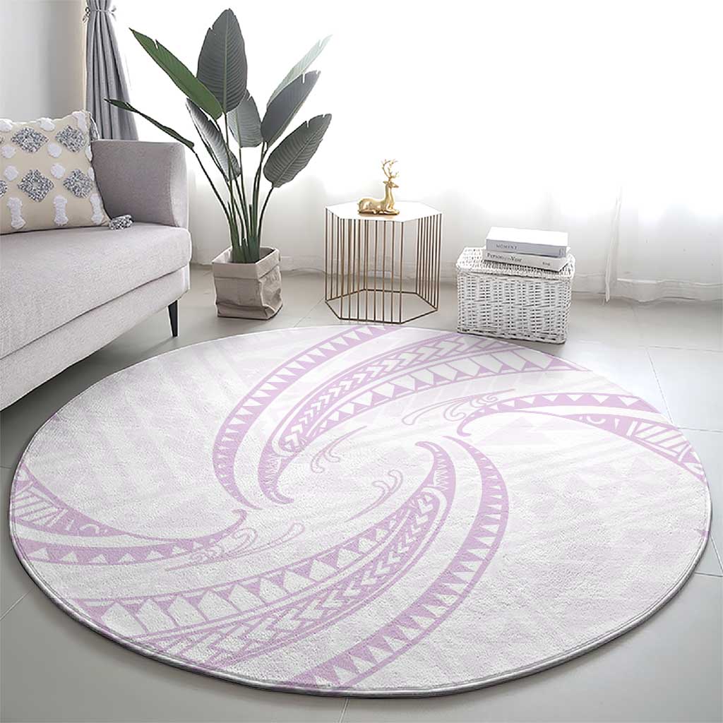 White Sunday Lotu Tamaiti Round Carpet Polynesian Wave Pastel Mauve - Polynesian Pride