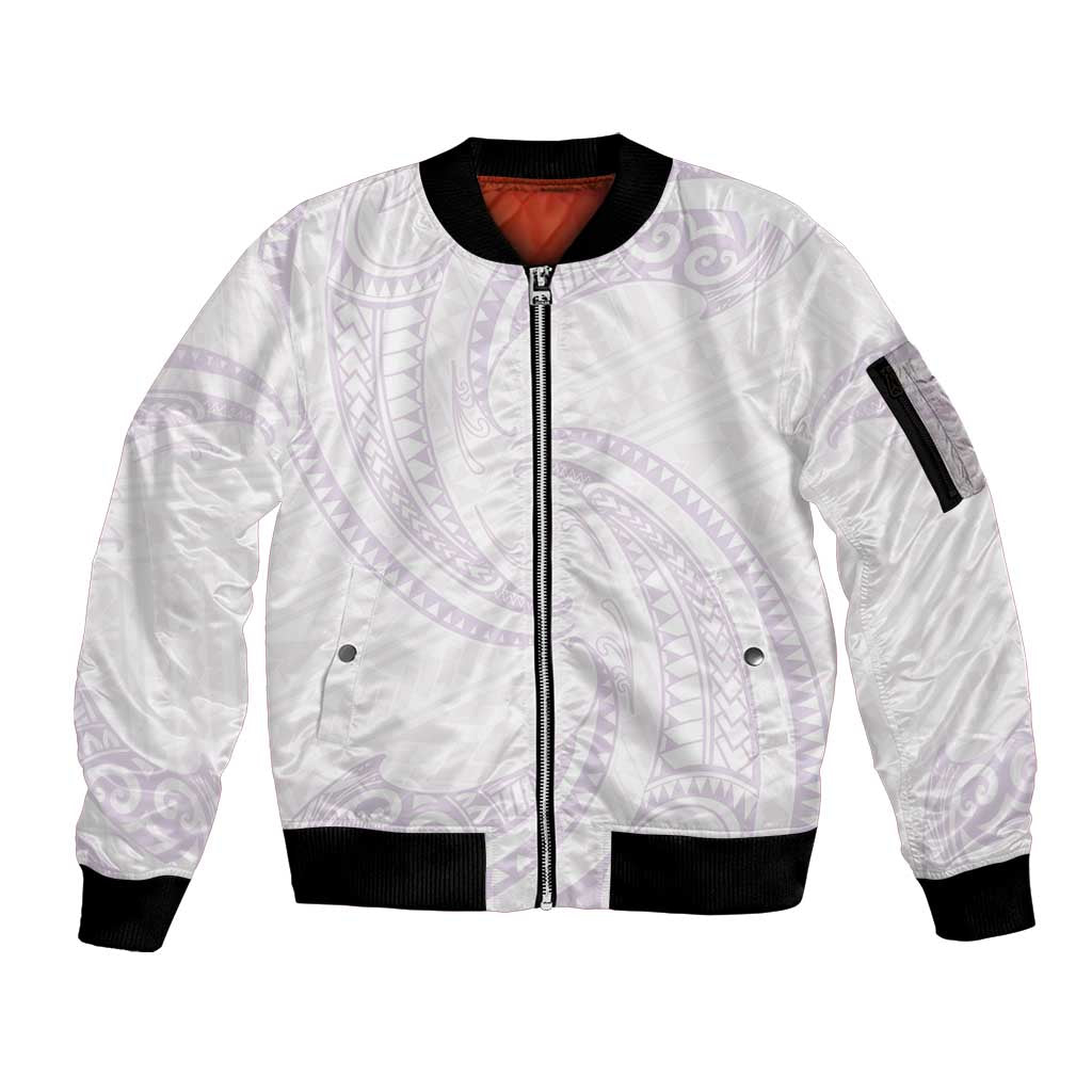 White Sunday Lotu Tamaiti Sleeve Zip Bomber Jacket Polynesian Wave Pastel Mauve - Polynesian Pride
