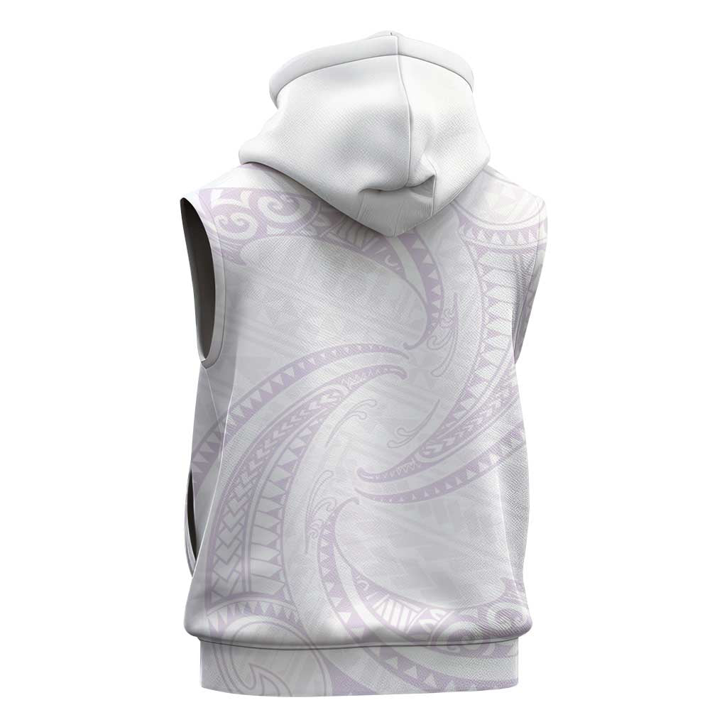 White Sunday Lotu Tamaiti Sleeveless Hoodie Polynesian Wave Pastel Mauve LT9 - Polynesian Pride