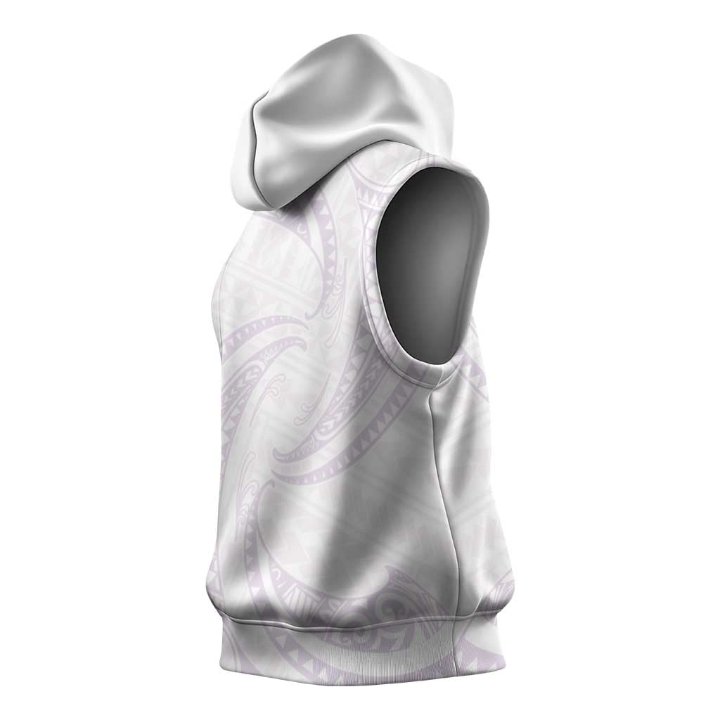 White Sunday Lotu Tamaiti Sleeveless Hoodie Polynesian Wave Pastel Mauve LT9 - Polynesian Pride
