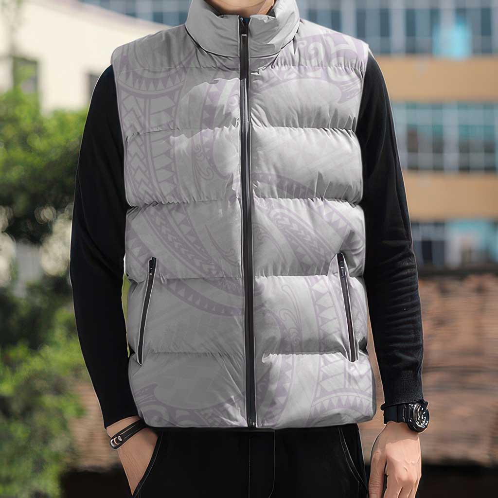 White Sunday Lotu Tamaiti Sleeveless Puffer Jacket Polynesian Wave Pastel Mauve - Polynesian Pride