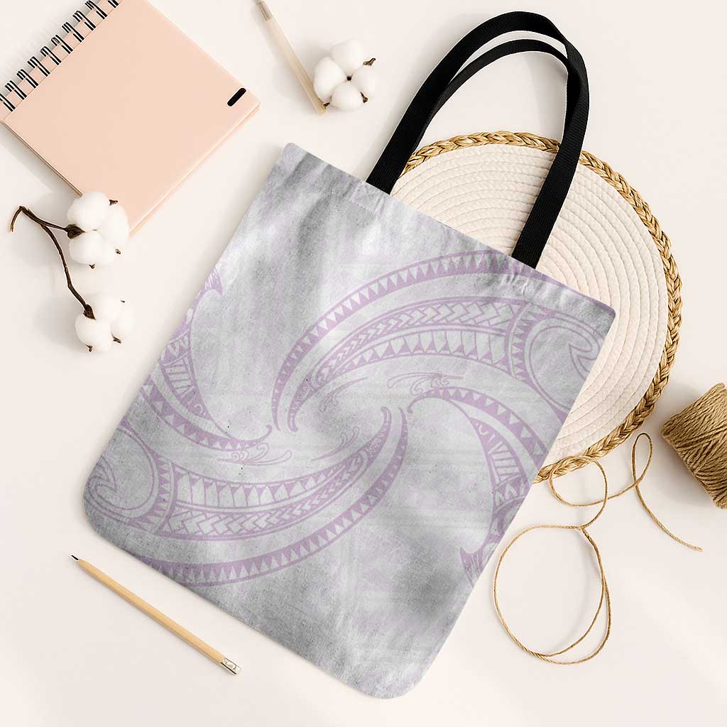 White Sunday Lotu Tamaiti Tote Bag Polynesian Wave Pastel Mauve - Polynesian Pride