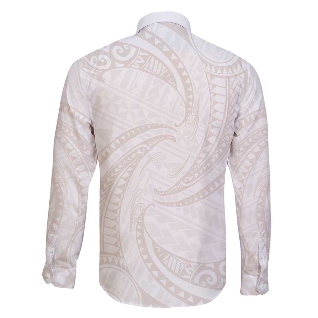 White Sunday Lotu Tamaiti Family Matching Long Sleeve Bodycon Dress and Hawaiian Shirt Polynesian Wave Pastel Nude - Polynesian Pride