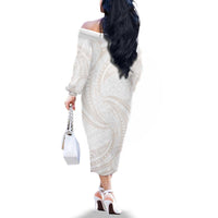 White Sunday Lotu Tamaiti Family Matching Off The Shoulder Long Sleeve Dress and Hawaiian Shirt Polynesian Wave Pastel Nude - Polynesian Pride