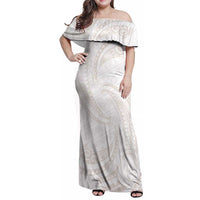 White Sunday Lotu Tamaiti Family Matching Off Shoulder Maxi Dress and Hawaiian Shirt Polynesian Wave Pastel Nude - Polynesian Pride