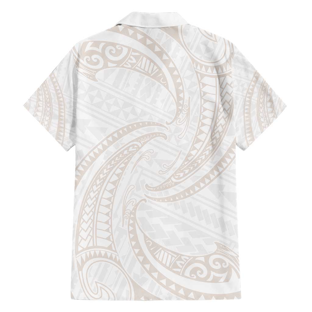 White Sunday Lotu Tamaiti Family Matching Off Shoulder Short Dress and Hawaiian Shirt Polynesian Wave Pastel Nude - Polynesian Pride