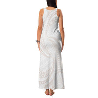 White Sunday Lotu Tamaiti Family Matching Tank Maxi Dress and Hawaiian Shirt Polynesian Wave Pastel Nude - Polynesian Pride