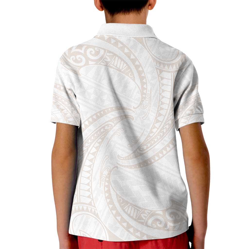 White Sunday Lotu Tamaiti Kid Polo Shirt Polynesian Wave Pastel Nude - Polynesian Pride
