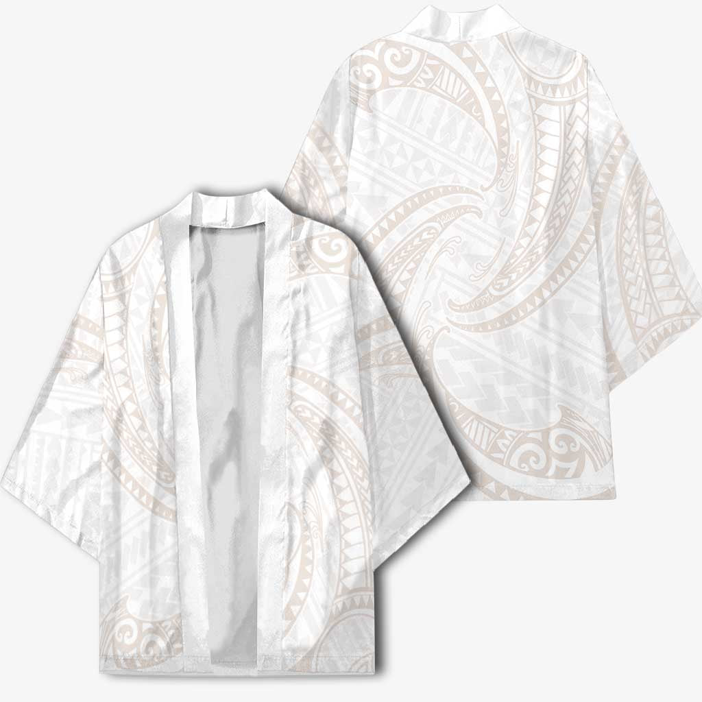 White Sunday Lotu Tamaiti Kimono Polynesian Wave Pastel Nude - Polynesian Pride
