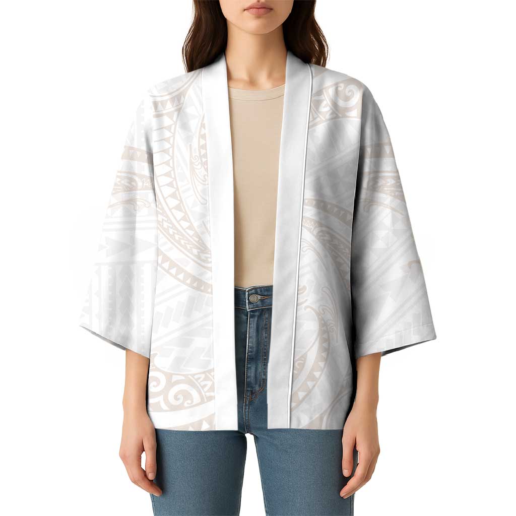 White Sunday Lotu Tamaiti Kimono Polynesian Wave Pastel Nude - Polynesian Pride