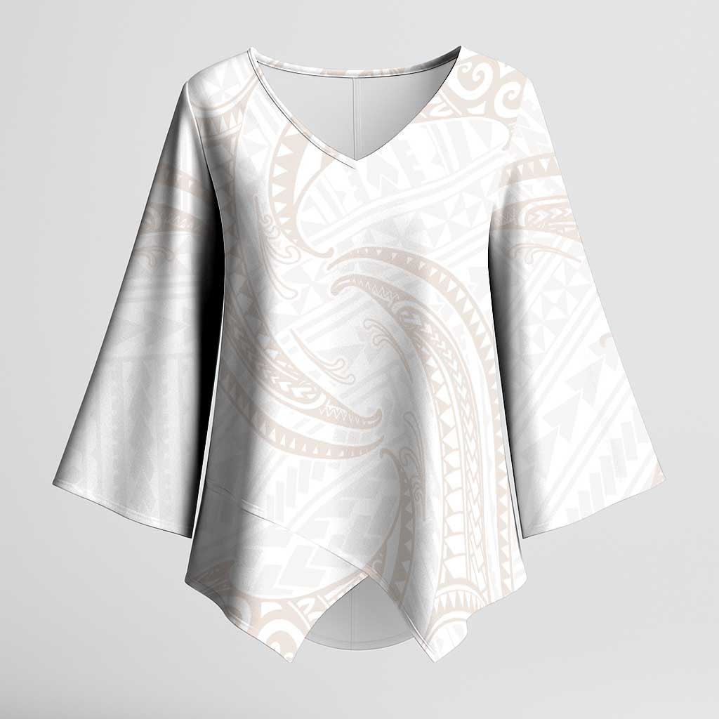 White Sunday Lotu Tamaiti Kimono Sleeve Blouse Polynesian Wave Pastel Nude - Polynesian Pride