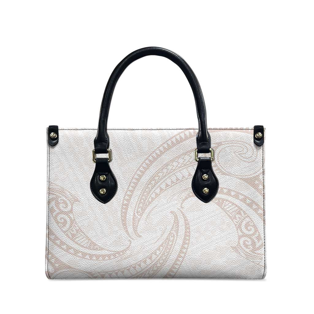 White Sunday Lotu Tamaiti Leather Bag Polynesian Wave Pastel Nude - Polynesian Pride