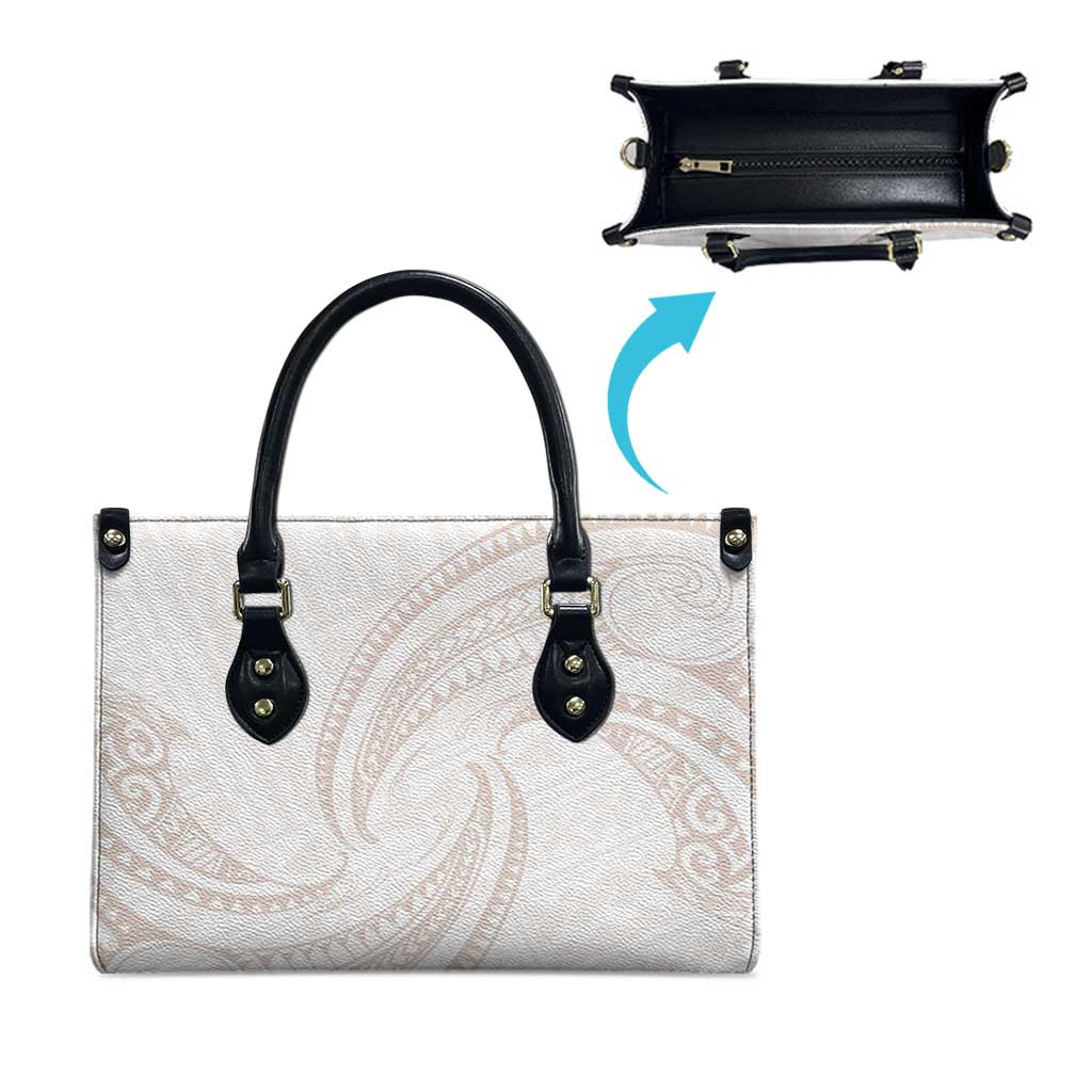 White Sunday Lotu Tamaiti Leather Bag Polynesian Wave Pastel Nude - Polynesian Pride