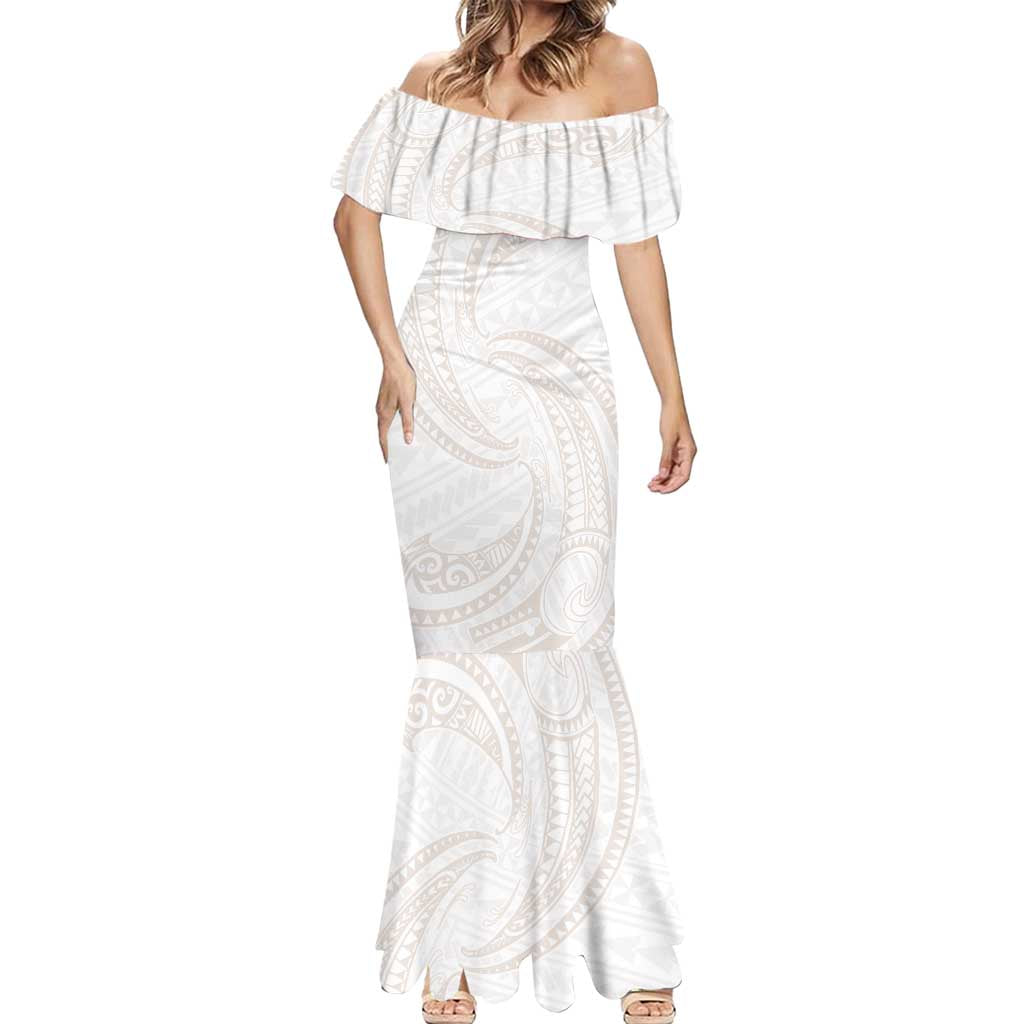 White Sunday Lotu Tamaiti Mermaid Dress Polynesian Wave Pastel Nude - Polynesian Pride
