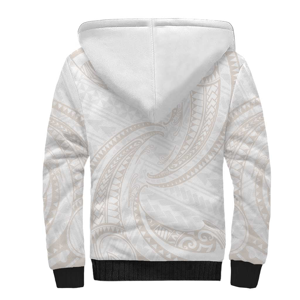 White Sunday Lotu Tamaiti Sherpa Hoodie Polynesian Wave Pastel Nude - Polynesian Pride