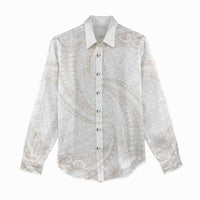White Sunday Lotu Tamaiti Women Casual Shirt Polynesian Wave Pastel Nude - Polynesian Pride