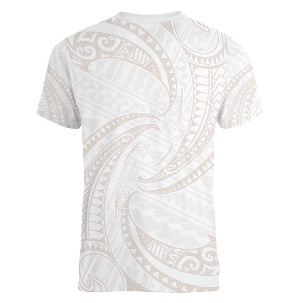 White Sunday Lotu Tamaiti Women V-Neck T-Shirt Polynesian Wave Pastel Nude - Polynesian Pride
