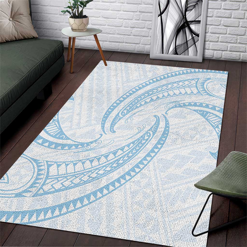 White Sunday Lotu Tamaiti Area Rug Polynesian Wave Pastel Sky Blue - Polynesian Pride