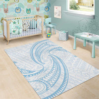 White Sunday Lotu Tamaiti Area Rug Polynesian Wave Pastel Sky Blue - Polynesian Pride