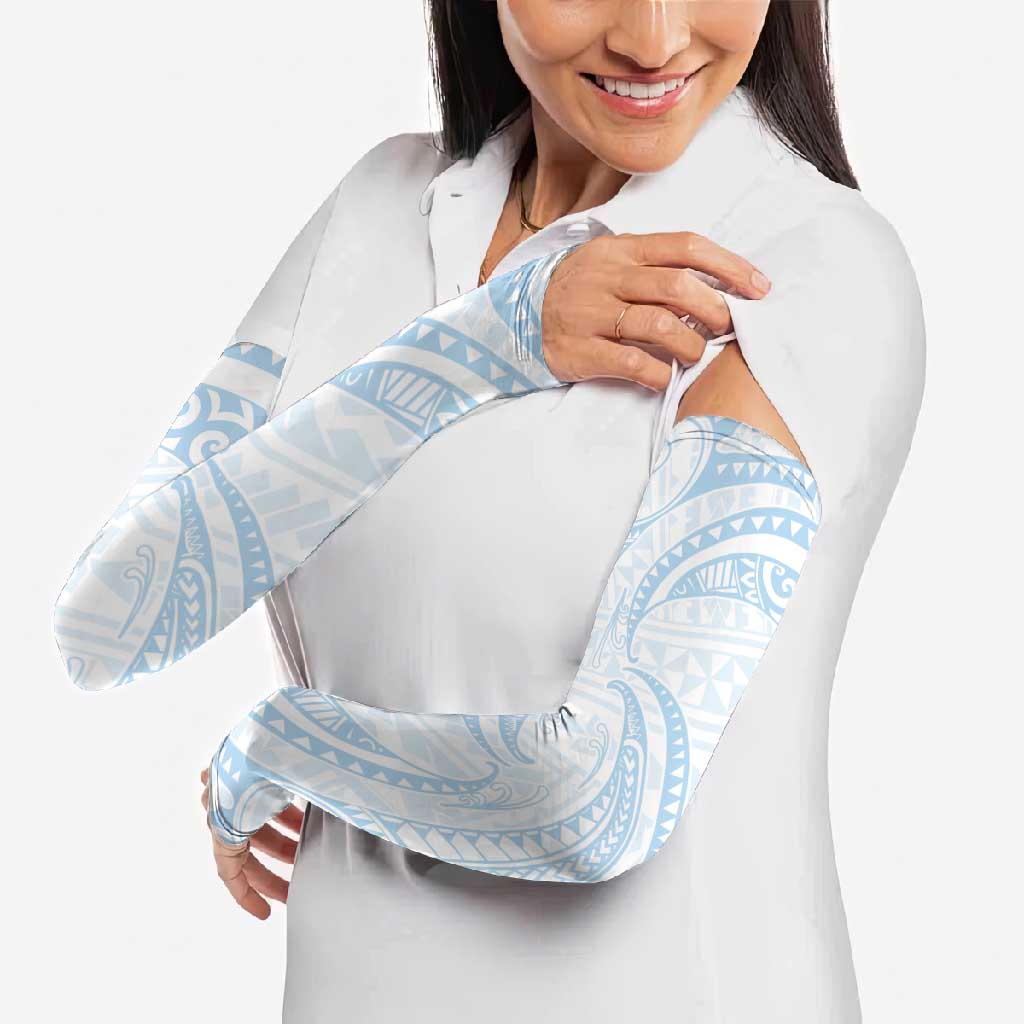 White Sunday Lotu Tamaiti Arm Sleeves Polynesian Wave Pastel Sky Blue LT9 - Polynesian Pride