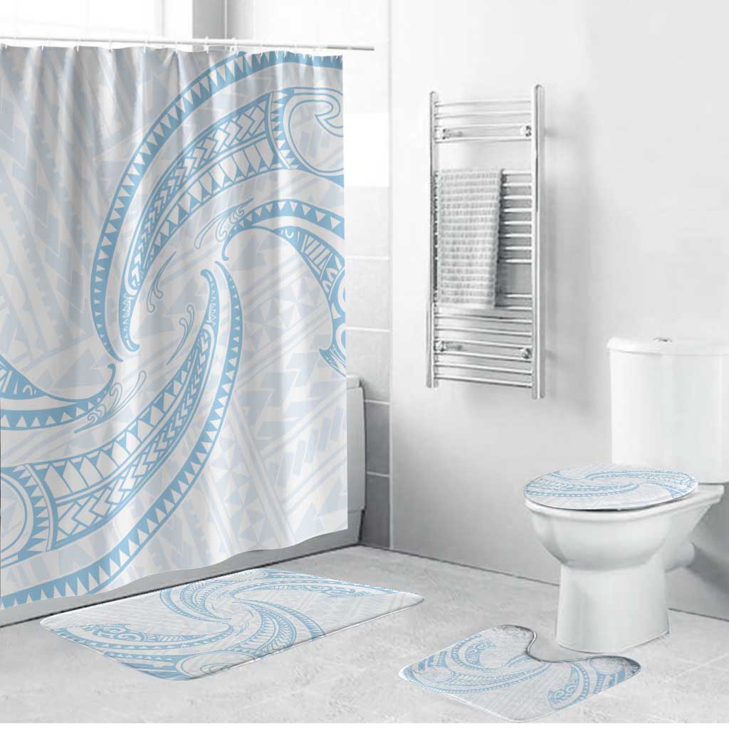White Sunday Lotu Tamaiti Bathroom Set Polynesian Wave Pastel Sky Blue - Polynesian Pride