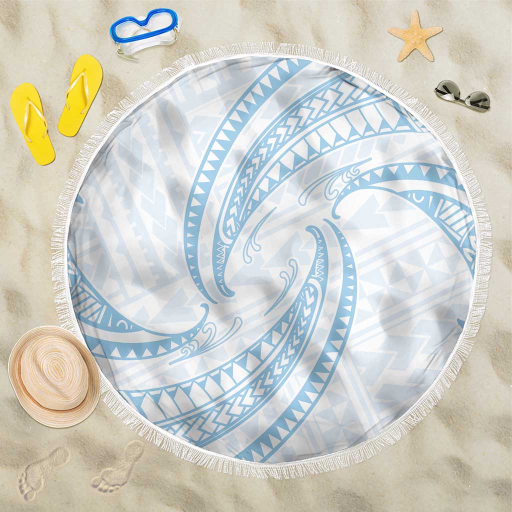 White Sunday Lotu Tamaiti Beach Blanket Polynesian Wave Pastel Sky Blue - Polynesian Pride