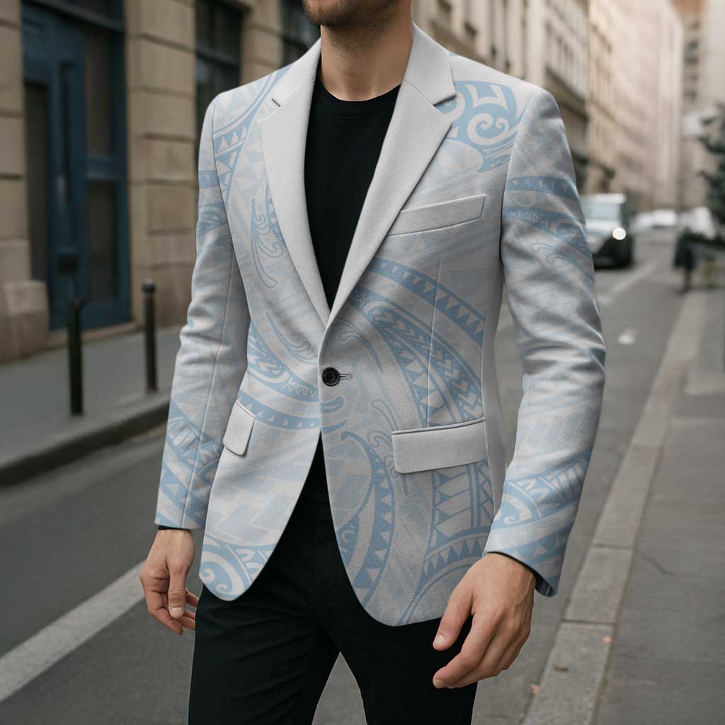 White Sunday Lotu Tamaiti Blazer Polynesian Wave Pastel Sky Blue - Polynesian Pride