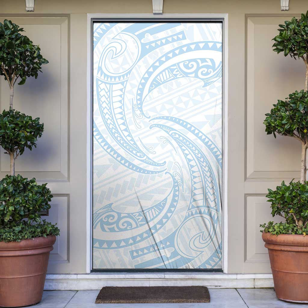 White Sunday Lotu Tamaiti Door Cover Polynesian Wave Pastel Sky Blue - Polynesian Pride