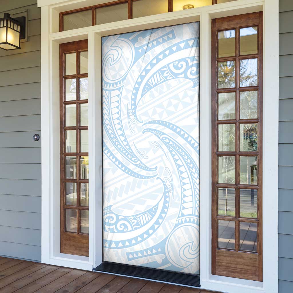 White Sunday Lotu Tamaiti Door Cover Polynesian Wave Pastel Sky Blue - Polynesian Pride
