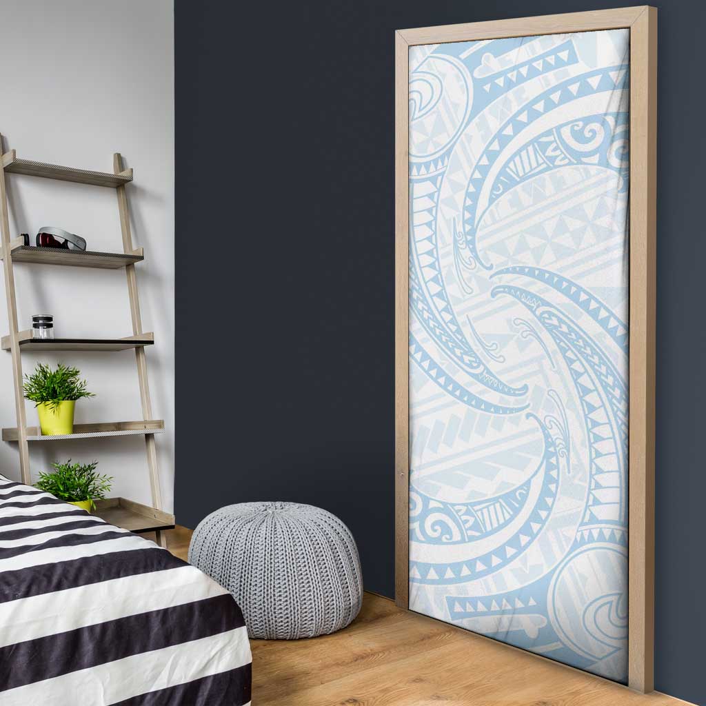 White Sunday Lotu Tamaiti Door Cover Polynesian Wave Pastel Sky Blue - Polynesian Pride