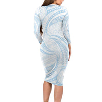 White Sunday Lotu Tamaiti Family Matching Long Sleeve Bodycon Dress and Hawaiian Shirt Polynesian Wave Pastel Sky Blue - Polynesian Pride