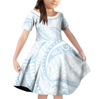 White Sunday Lotu Tamaiti Family Matching Off Shoulder Short Dress and Hawaiian Shirt Polynesian Wave Pastel Sky Blue - Polynesian Pride
