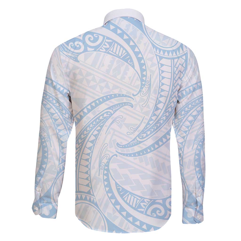 White Sunday Lotu Tamaiti Family Matching Off Shoulder Short Dress and Hawaiian Shirt Polynesian Wave Pastel Sky Blue - Polynesian Pride