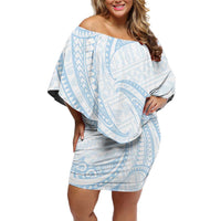 White Sunday Lotu Tamaiti Family Matching Off Shoulder Short Dress and Hawaiian Shirt Polynesian Wave Pastel Sky Blue - Polynesian Pride