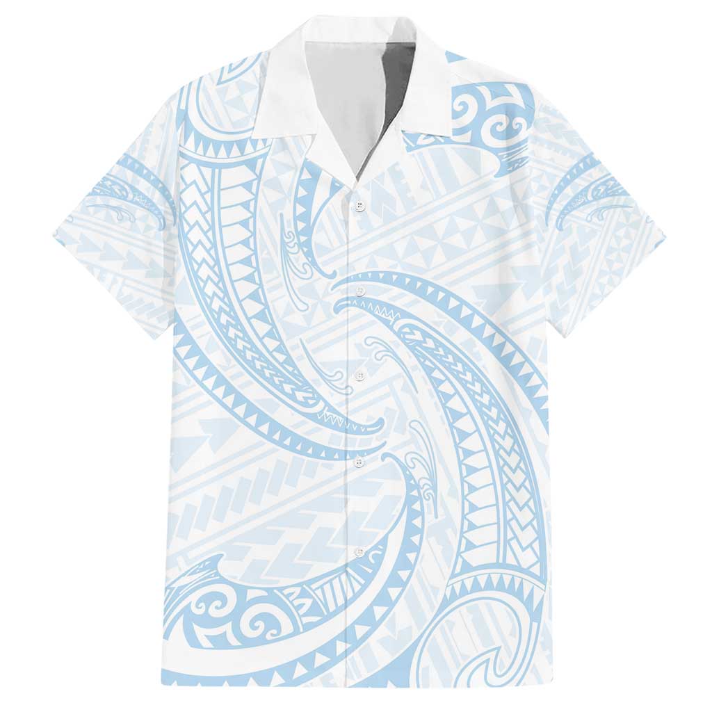 White Sunday Lotu Tamaiti Family Matching Short Sleeve Bodycon Dress and Hawaiian Shirt Polynesian Wave Pastel Sky Blue - Polynesian Pride