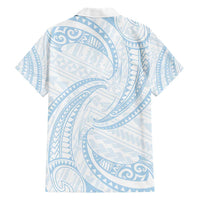 White Sunday Lotu Tamaiti Family Matching Short Sleeve Bodycon Dress and Hawaiian Shirt Polynesian Wave Pastel Sky Blue - Polynesian Pride