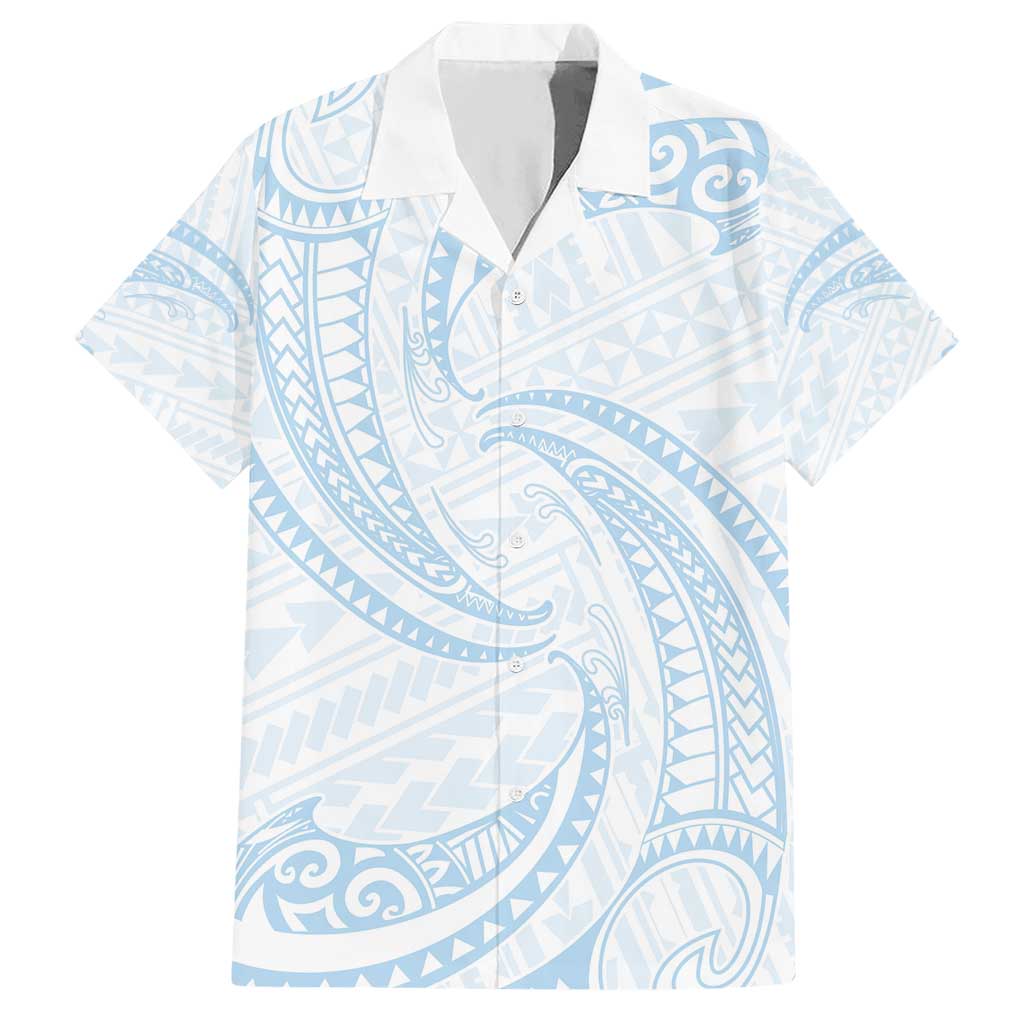 White Sunday Lotu Tamaiti Hawaiian Shirt Polynesian Wave Pastel Sky Blue - Polynesian Pride