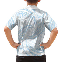 White Sunday Lotu Tamaiti Kid Hawaiian Shirt Polynesian Wave Pastel Sky Blue - Polynesian Pride