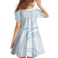 White Sunday Lotu Tamaiti Kid Short Sleeve Dress Polynesian Wave Pastel Sky Blue - Polynesian Pride
