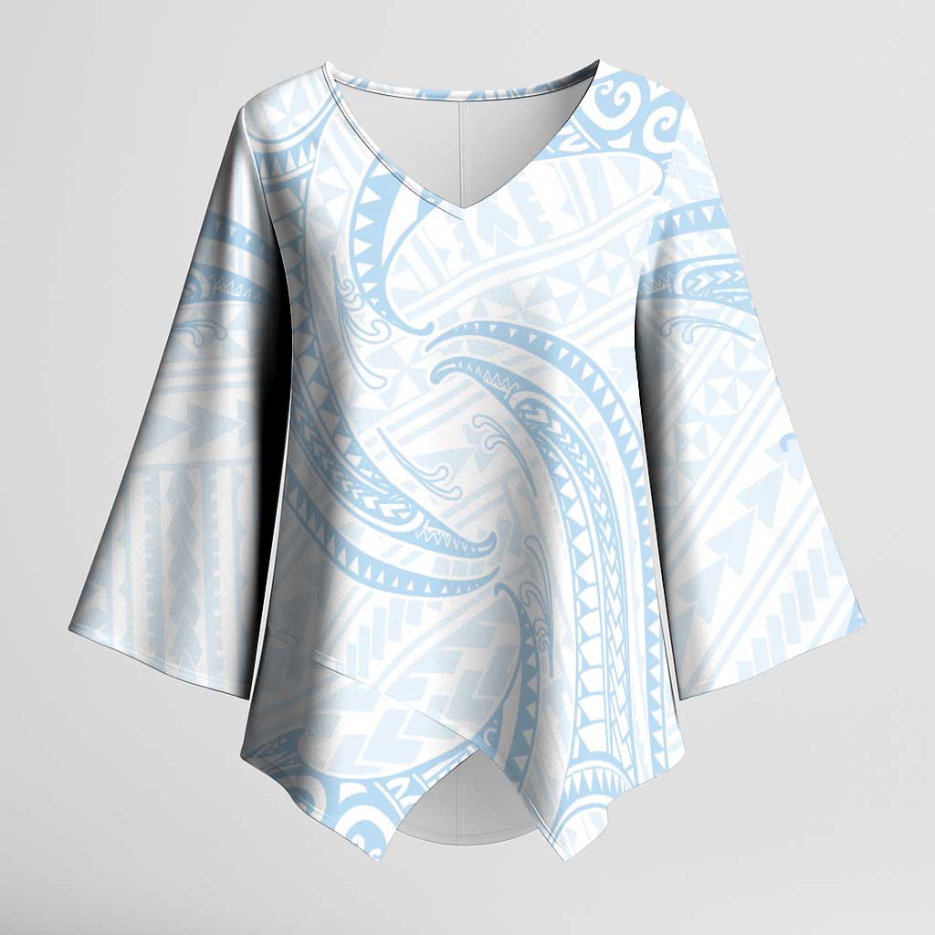 White Sunday Lotu Tamaiti Kimono Sleeve Blouse Polynesian Wave Pastel Sky Blue - Polynesian Pride