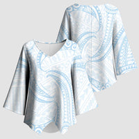 White Sunday Lotu Tamaiti Kimono Sleeve Blouse Polynesian Wave Pastel Sky Blue - Polynesian Pride
