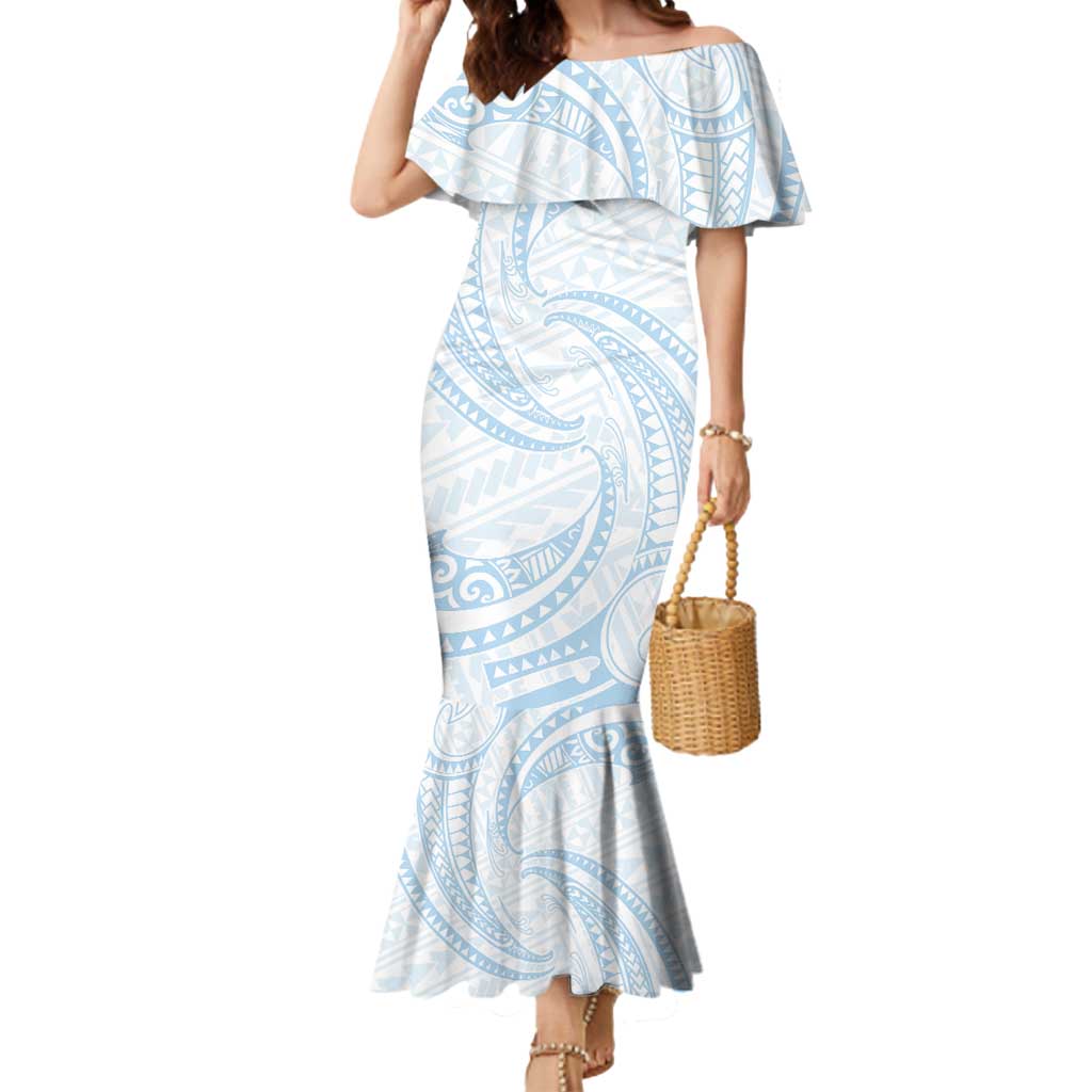 White Sunday Lotu Tamaiti Mermaid Dress Polynesian Wave Pastel Sky Blue - Polynesian Pride