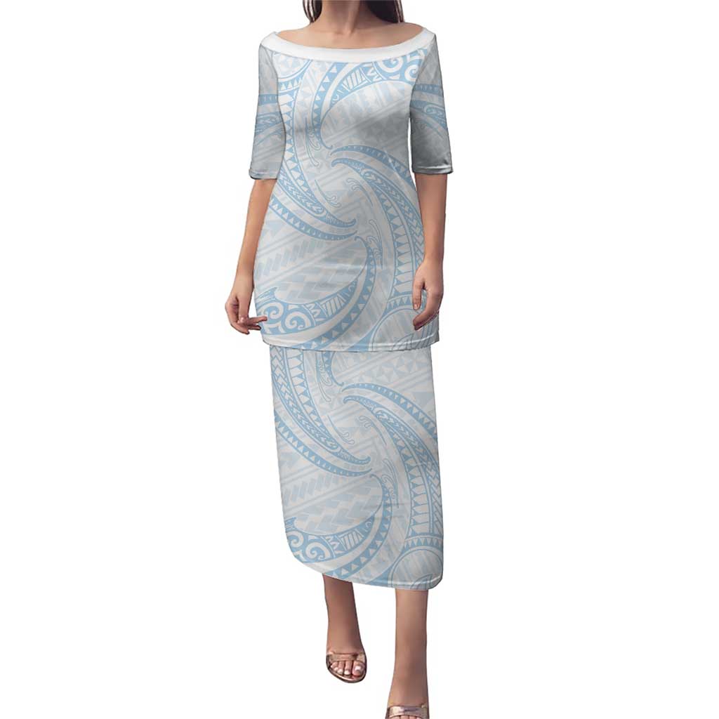 White Sunday Lotu Tamaiti Puletasi Polynesian Wave Pastel Sky Blue - Polynesian Pride