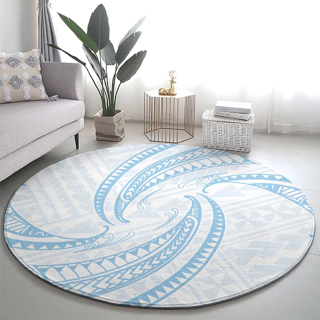 White Sunday Lotu Tamaiti Round Carpet Polynesian Wave Pastel Sky Blue - Polynesian Pride