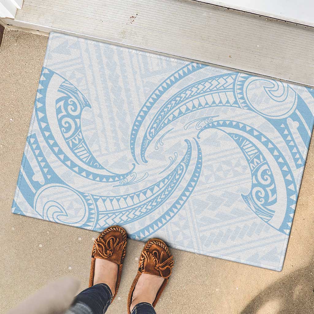 White Sunday Lotu Tamaiti Rubber Doormat Polynesian Wave Pastel Sky Blue - Polynesian Pride